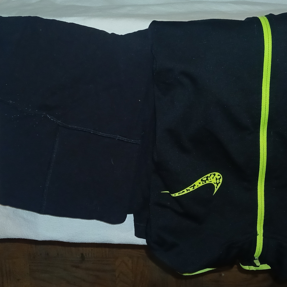 Nike Black and Neon Green Hoodie